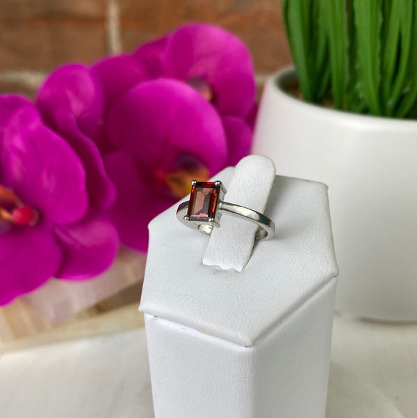 Garnet Gemstone Ring (oval, rectangle, round cuts) Faceted with Sterling Silver Sized Band-Rings-Angelic Healing Crystals Wholesale