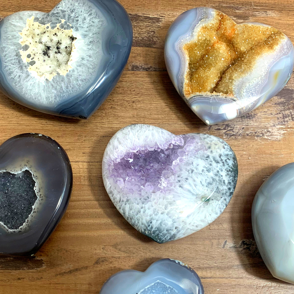 Wholesale Agate Polished Geode Hearts with Druzy Pockets - Sold by Piece-Hearts-Angelic Healing Crystals Wholesale