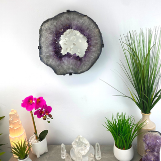 Wholesale Amethyst Slice Mirror with Custom Iron Frame - 10.26kg 13.5"w x 12.75"h-Mirrors-Angelic Healing Crystals Wholesale