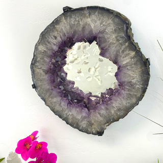 Wholesale Amethyst Slice Mirror with Custom Iron Frame - 11.74kg 14.5"w x 14.5"h-Mirrors-Angelic Healing Crystals Wholesale