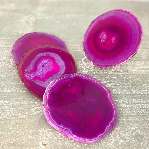 Wholesale Pink Agate Round Slice Coaster with Silicone Footers - Set of 4-Coasters-Angelic Healing Crystals Wholesale