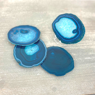 Wholesale Teal Agate Round Slice Coaster with Silicone Footers - Set of 4-Coasters-Angelic Healing Crystals Wholesale