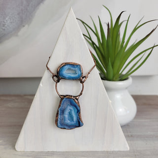Agate Geode Pendant Necklace Double Stone with Antique Bronze Chain-Necklaces-Angelic Healing Crystals Wholesale