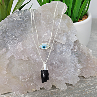 Evil Eye W/ Tourmaline Layered Necklace - Brazil-Necklaces-Angelic Healing Crystals Wholesale