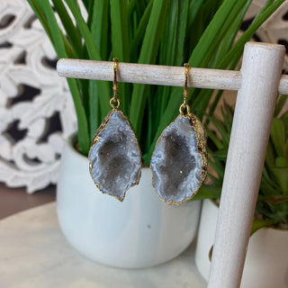 Oco Half Geode Plated Earrings 2"-Earrings-Angelic Healing Crystals Wholesale